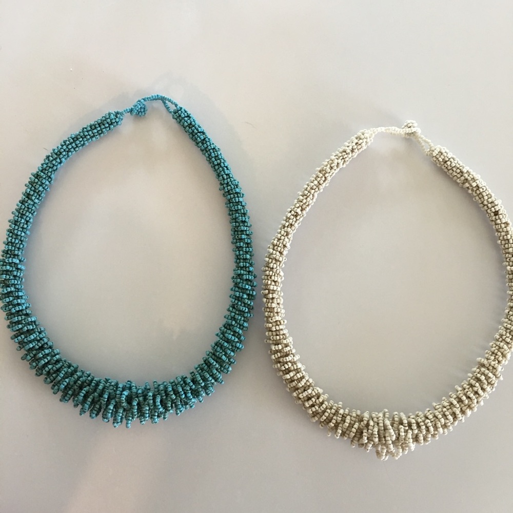 2 Vintage Beaded Turquoise & White Necklaces